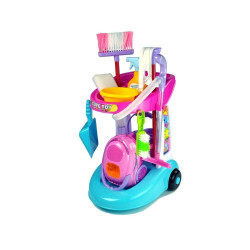 Ratiņi ar putekļu sūcēju un tīrīšanas piederumiem