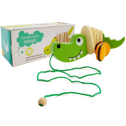 Wooden crocodile on wheels 18cm
