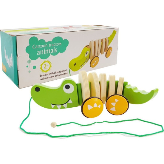 Drewniany Krokodyl na Kółkach 18cm