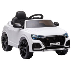 Balts Audi RS Q8 ar akumulatoru darbināms automobilis