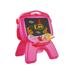 Rozā divpusējā tāfele ar krītu un zīmuļiem, projektors