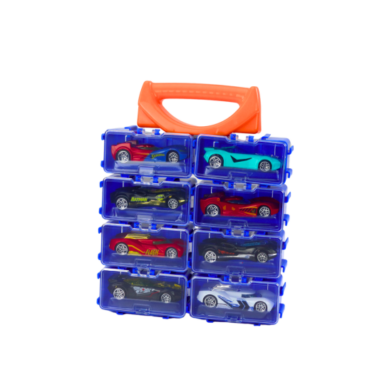A set of cars with springs in a metal suitcase, 8 pieces Rotaļlietu automašīnas