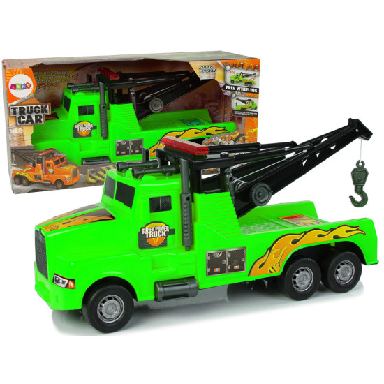 Auto Tow Truck Roadside Assistance 1:10 Green Rope Rotaļlietu automašīnas