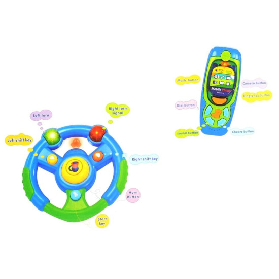 Baby Car Set Keys Steering Wheel Mobile Phone Rotaļlietu automašīnas