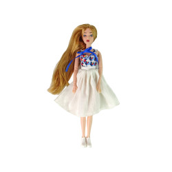 Leļļu ar gariem brūniem matiem un kaķi