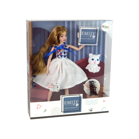 Leļļu ar gariem brūniem matiem un kaķi Leļļu un spēļu komplekti