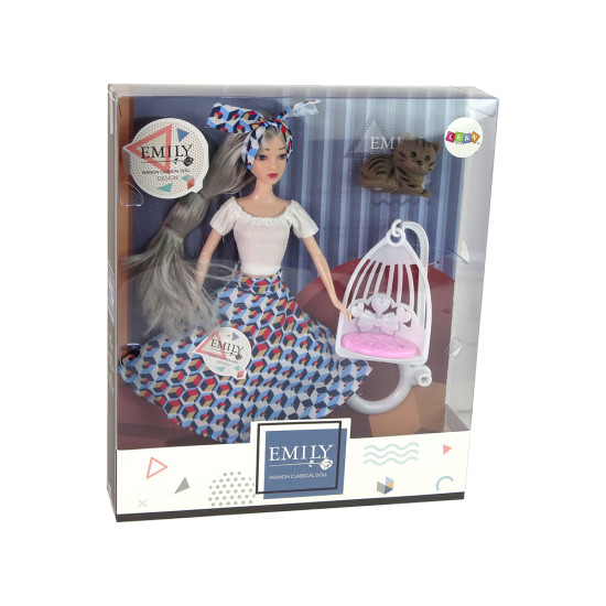 Leļļu Emilija ar kaķēnu un šūpolēm Leļļu un spēļu komplekti