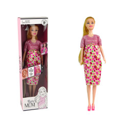 Grūtniece lelle rozā kleitā ar bērnu.