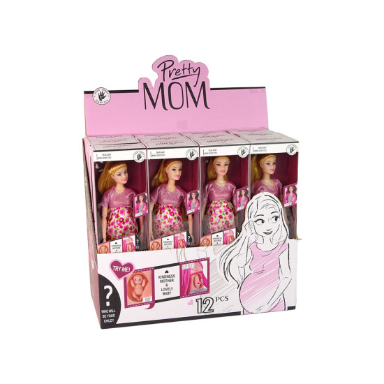 Grūtniece lelle rozā kleitā ar bērnu. Leļļu un spēļu komplekti