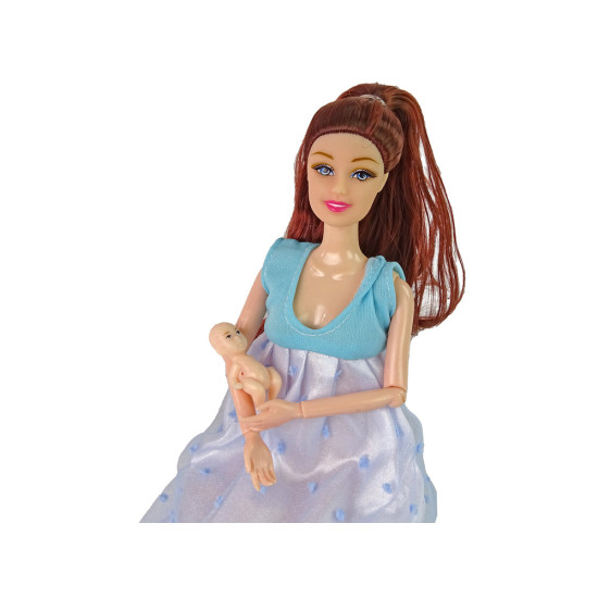 Grūtniece lelle ar bērnu, zila kleita Leļļu un spēļu komplekti