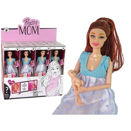 Grūtniece lelle ar bērnu, zila kleita Leļļu un spēļu komplekti