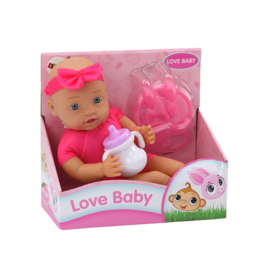 Lelle mazulis ar rozā drēbēm un galvas lentu Leļļu un spēļu komplekti