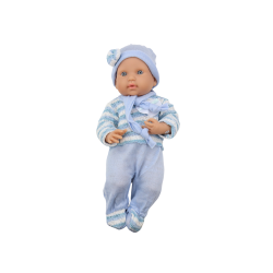 Lelle mazulis zilās drēbēs ar šalli