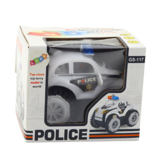 Police Car Rollover Obstacle Sensor 360° Lights Sounds White Rotaļlietu automašīnas