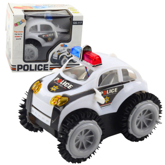 Police Car Rollover Obstacle Sensor 360° Lights Sounds White Rotaļlietu automašīnas