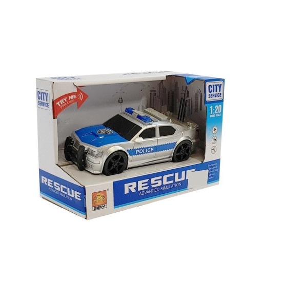 Battery Operated Police Car 1:20 Lights and Sounds Strung Silver Rotaļlietu automašīnas