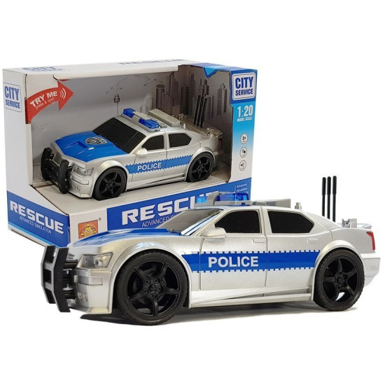 Battery Operated Police Car 1:20 Lights and Sounds Strung Silver Rotaļlietu automašīnas
