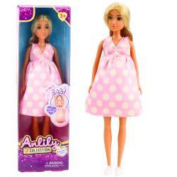 Bērnu grūtniece lelle Anlily rozā kleitā