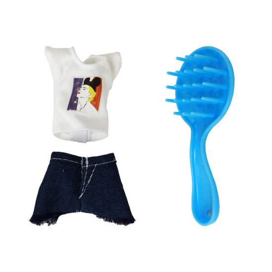 Blondīne lelle ar zilu halātu un vannas istabas piederumiem Leļļu un spēļu komplekti