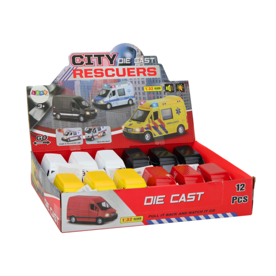 Delivery Car 1:32 Lights Sounds Red Black Yellow White Rotaļlietu automašīnas