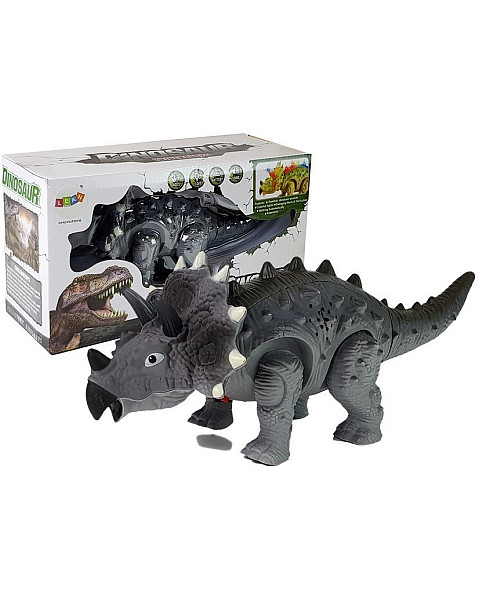 Baterijām darbināts pelēks Triceratops dinozaurus