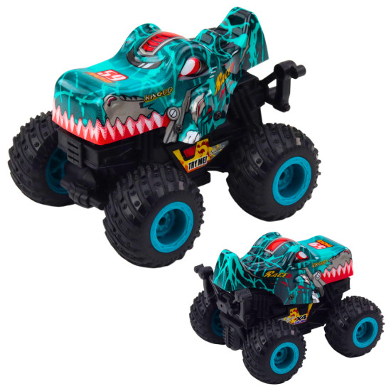 Dinosaur Offroad Vehicle Drive Lights Sounds Green Turquoise Rotaļlietu automašīnas