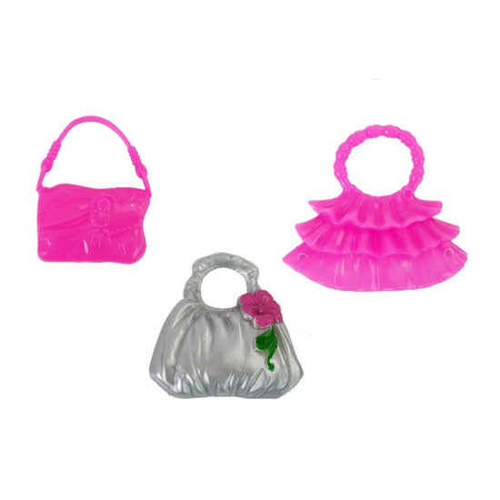 Lelle ar violetu kleitu un aksesuāriem Leļļu un spēļu komplekti