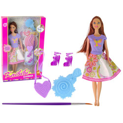 Garā matu lelle ar krāsojamu kleitu