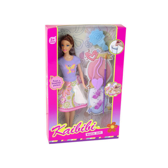 Garā matu lelle ar krāsojamu kleitu Leļļu un spēļu komplekti