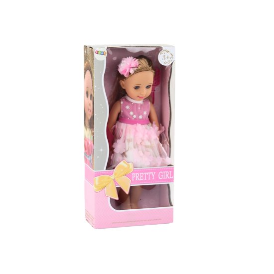 Lelle ar rozā kleitu un matu sprādzi, 38 cm Leļļu un spēļu komplekti