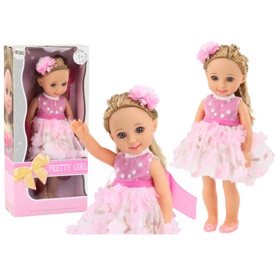 Lelle ar rozā kleitu un matu sprādzi, 38 cm Leļļu un spēļu komplekti