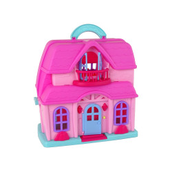 Leļļu rozā namiņš ar mēbelēm un aksesuāriem