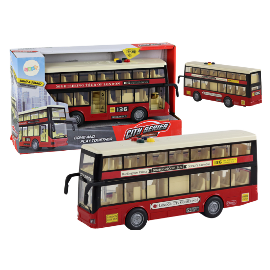 Double Decker City Bus Lights Sounds Red 1:16 Rotaļlietu automašīnas