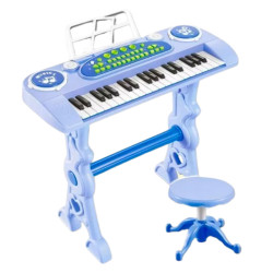 Zilas elektroniskais klavieres bērniem ar mikrofonu un 37 taustiņiem