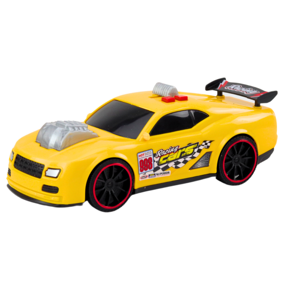 Race Car Lights Sounds Opening Engine Yellow Rotaļlietu automašīnas