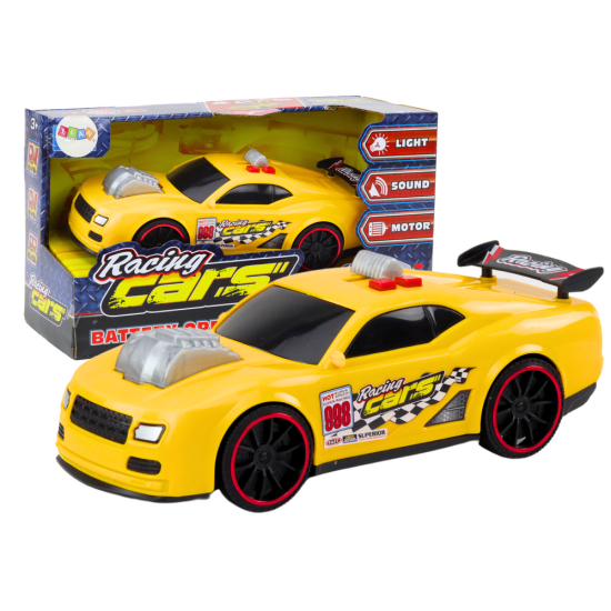 Race Car Lights Sounds Opening Engine Yellow Rotaļlietu automašīnas