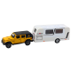 Set of Off-road Vehicles with Camper, Metal, Drive, Lights, Sounds, Yellow, 1:32 Rotaļlietu automašīnas