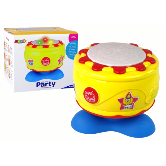 Dzeltens liels interaktīvs muzikālais bungas ar gaismām. Mūzikas instrumentai