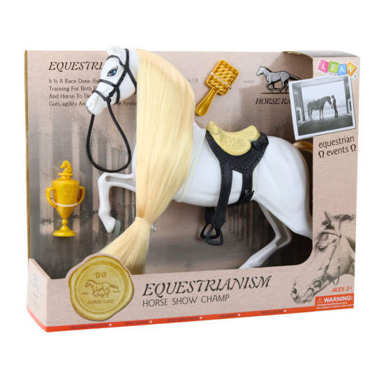 Balts zirgs ar garu krēpēm un aksesuāriem Dzīvnieku figūriņas