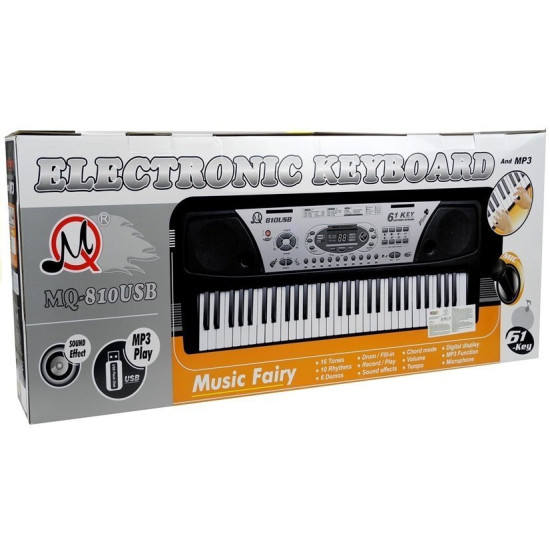 Melns klavieres bērniem ar mikrofonu un nošu statīvu Mūzikas instrumentai