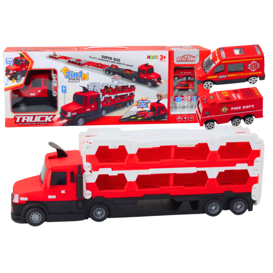 Lora Tow Truck Race Track 2in1 Lights Sounds Signs Cars Red Rotaļlietu automašīnas