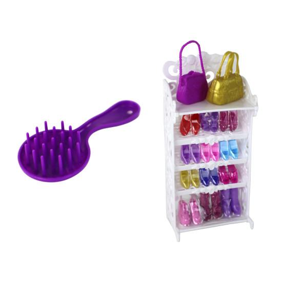 Lusijas lelle ar violetu spīdīgu kleitu un apavu komplektu Leļļu un spēļu komplekti