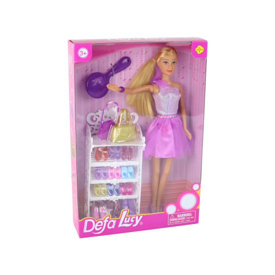 Lusijas lelle ar violetu spīdīgu kleitu un apavu komplektu Leļļu un spēļu komplekti