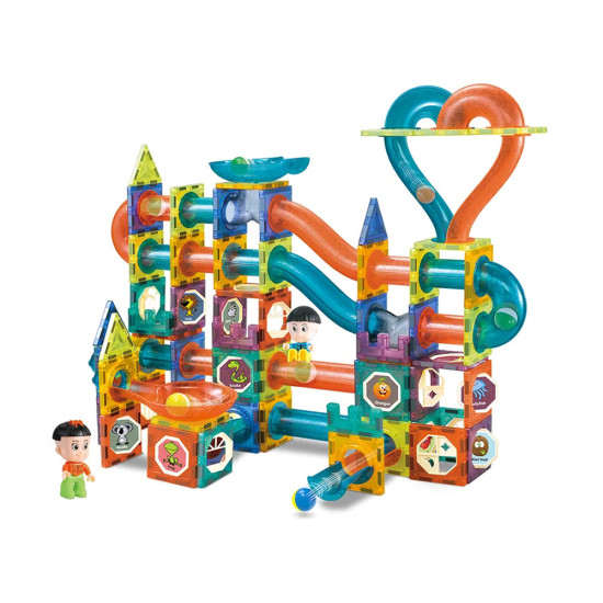 Spīdošs bumbiņu slidkalniņš ar magnētiskajiem blokiem Konstruktoriši