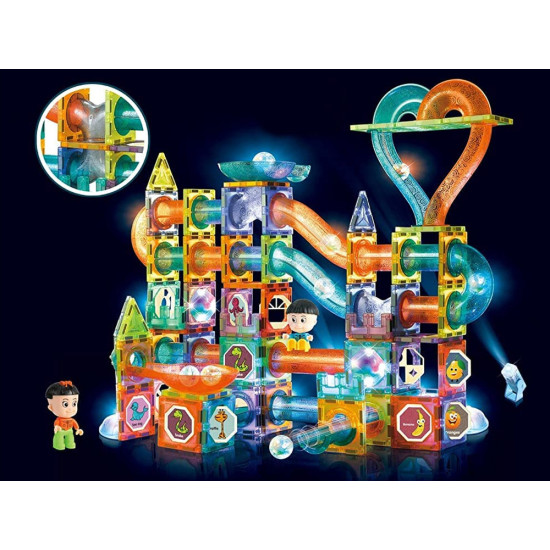 Spīdošs bumbiņu slidkalniņš ar magnētiskajiem blokiem Konstruktoriši