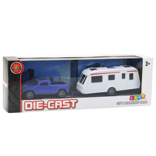 Set of Metal Car with Camper Trailer Blue Rotaļlietu automašīnas