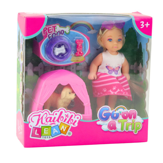 Lelles komplekts ar suni, telti un piederumiem Leļļu un spēļu komplekti