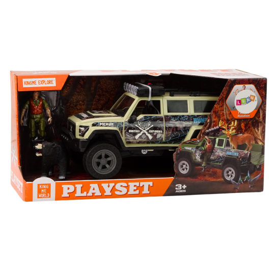 Off-Road Hunting Car Hunter Bear Lights Sounds Beige Rotaļlietu automašīnas