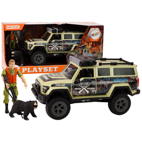 Off-Road Hunting Car Hunter Bear Lights Sounds Beige Rotaļlietu automašīnas