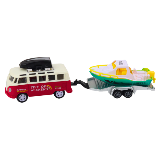 Off-road car with boat or helicopter, metal drive Rotaļlietu automašīnas